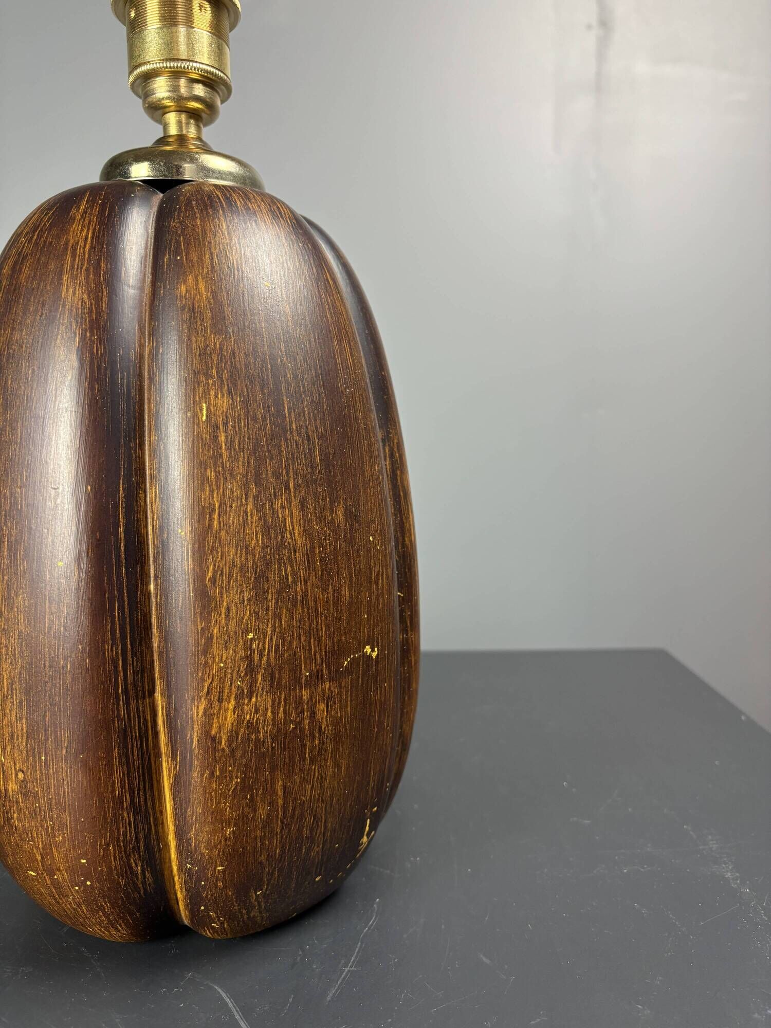 Midcentury faux bois ceramic Coco de Mer table lamp, 1970s
