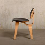 Charles & Ray Eames DCW Ash dining chair with Dark Brown Leather seat for Vitra