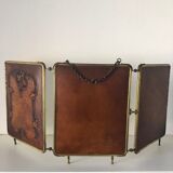 Mirror triptych barber gilded vintage leather 1930 - 33 x 79cm