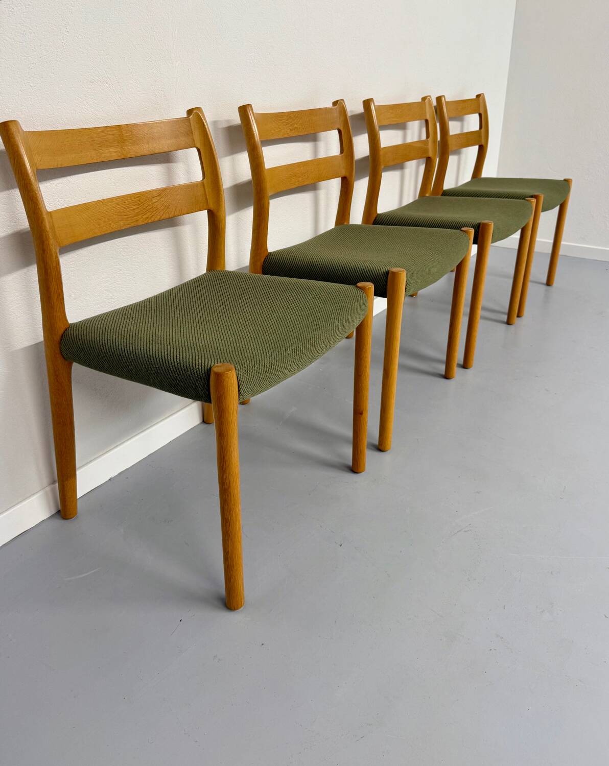 Set of 4 beech chairs designed by Niels Otto Møller, solid vintage beech