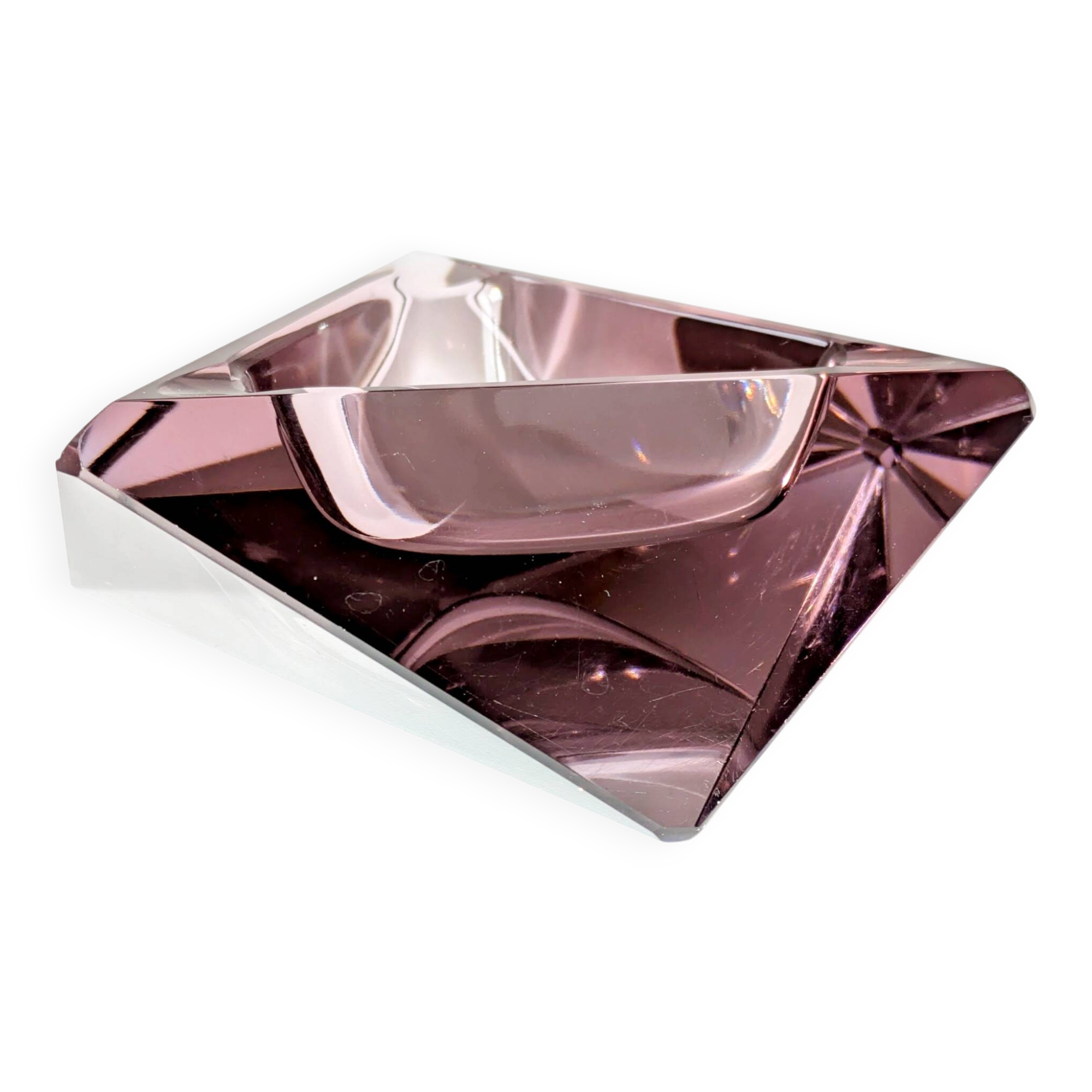 Faceted glass trinket dish, Murano, 1960s, amethyst color