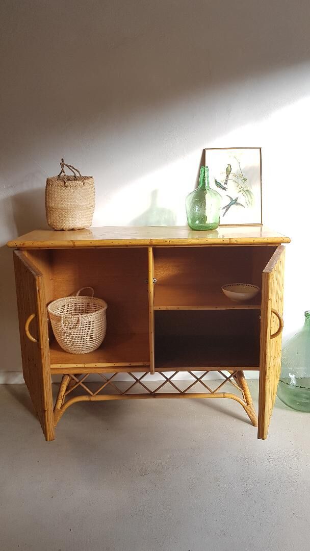 Rattan, wicker and bamboo vintage - bar furniture - feet compass buffet