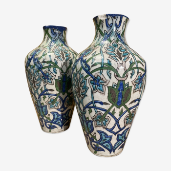 Paire vases anciens ceramique perse, decor iznik