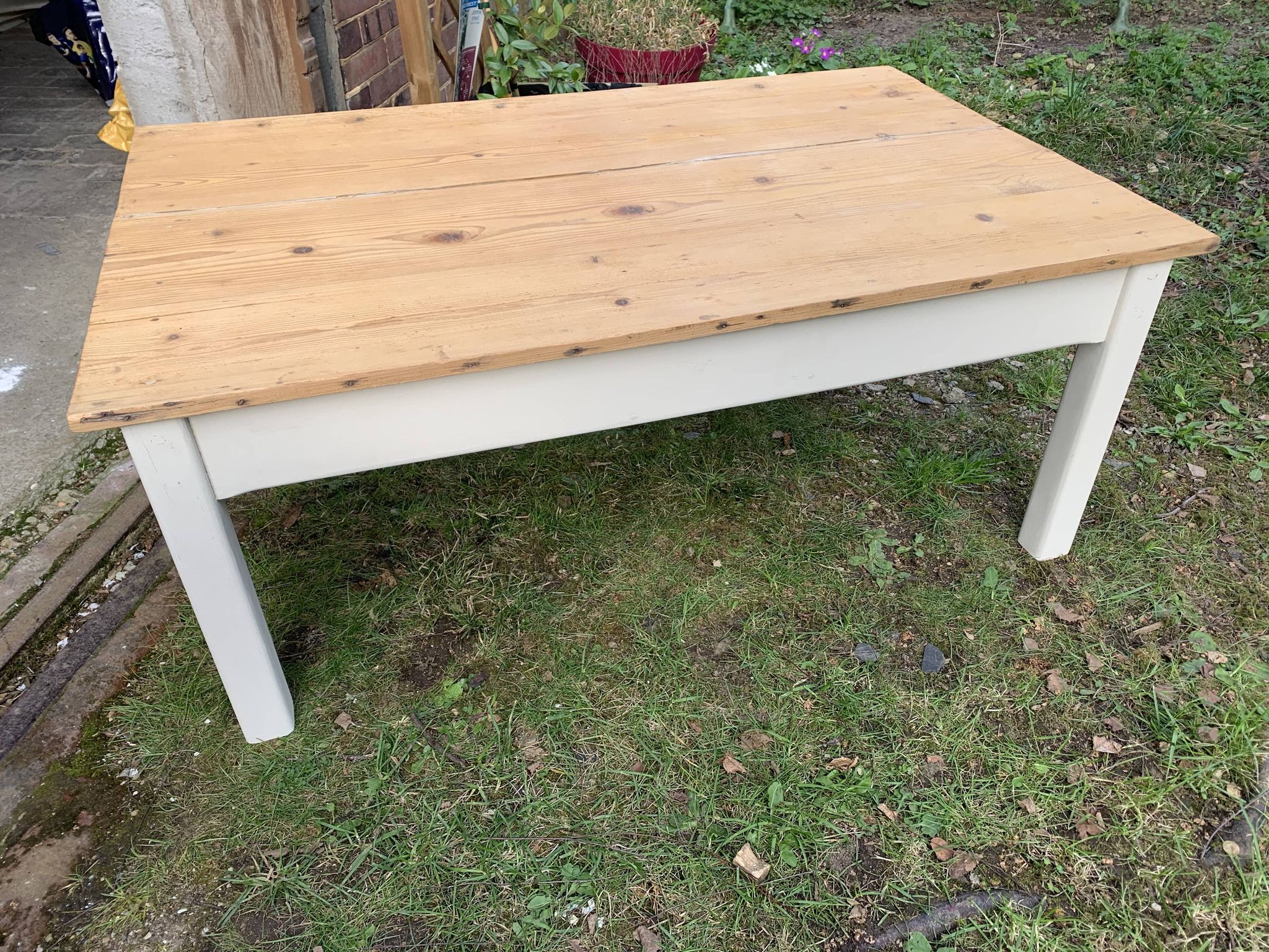 Table basse de ferme campagne bois brut blanc