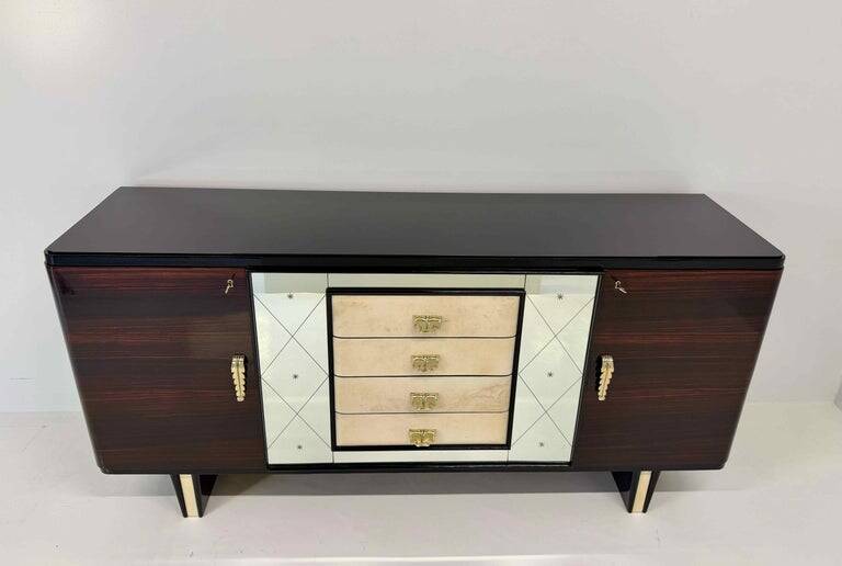 Italian 1940s Art Deco Sideboard in Macassar, Parchment, Attr. Osvaldo Bors