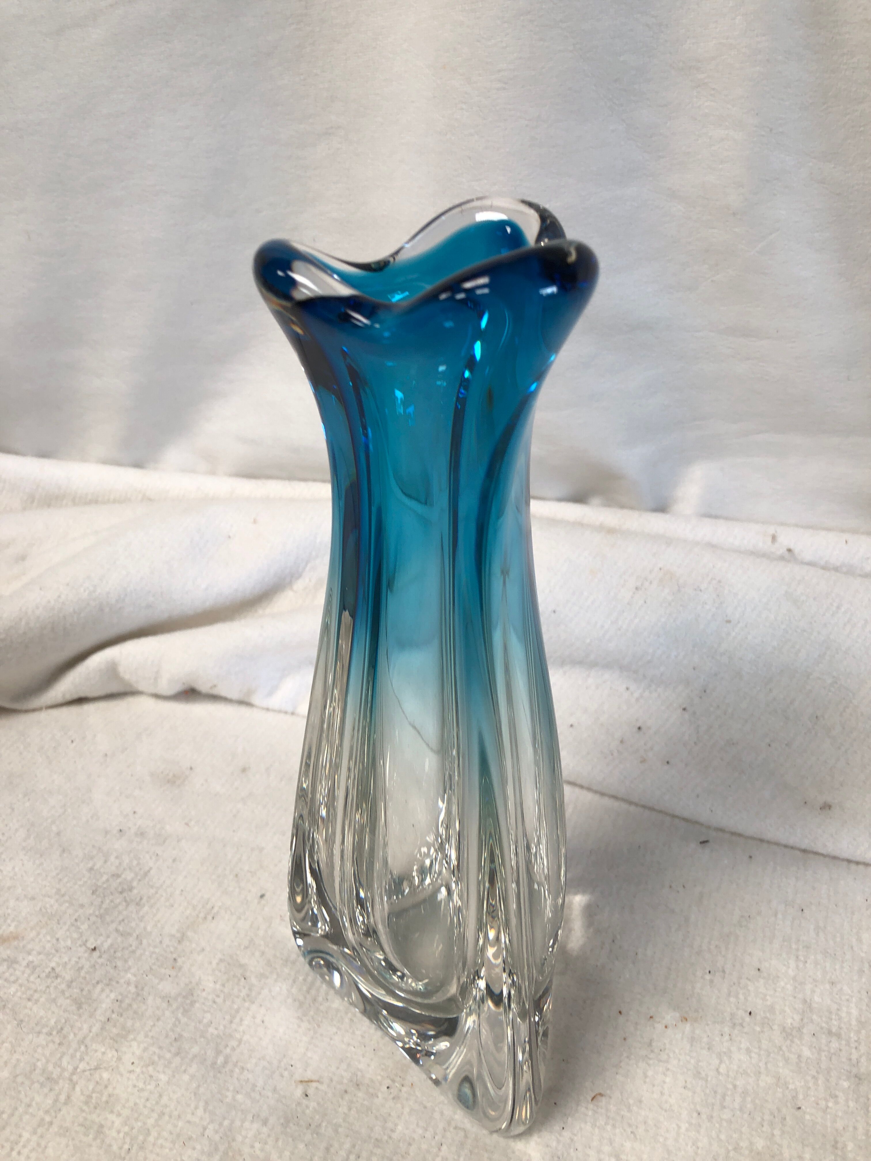 Vintage blue crystal vase