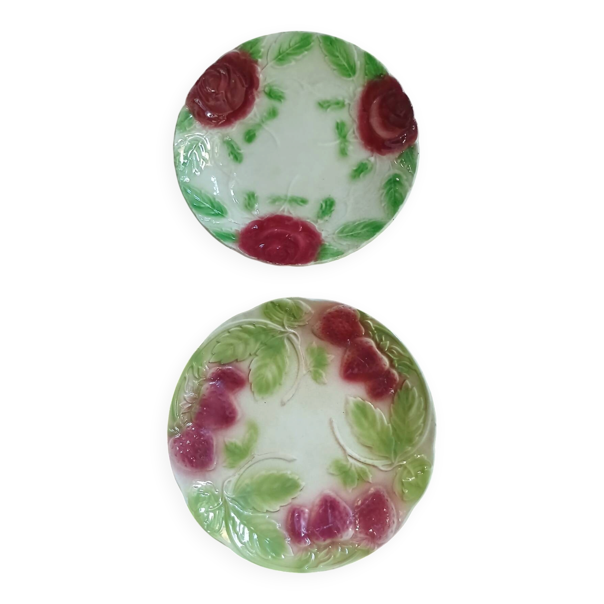 2 antique dessert plates in majolica