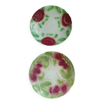 2 antique dessert plates in majolica