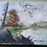 Oil on canvas by the pond signed P.Cario
