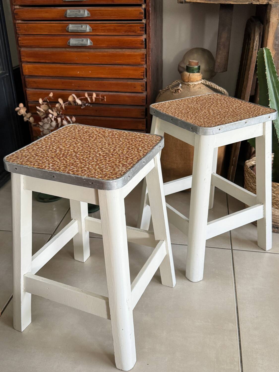 Pair of vintage wooden stools