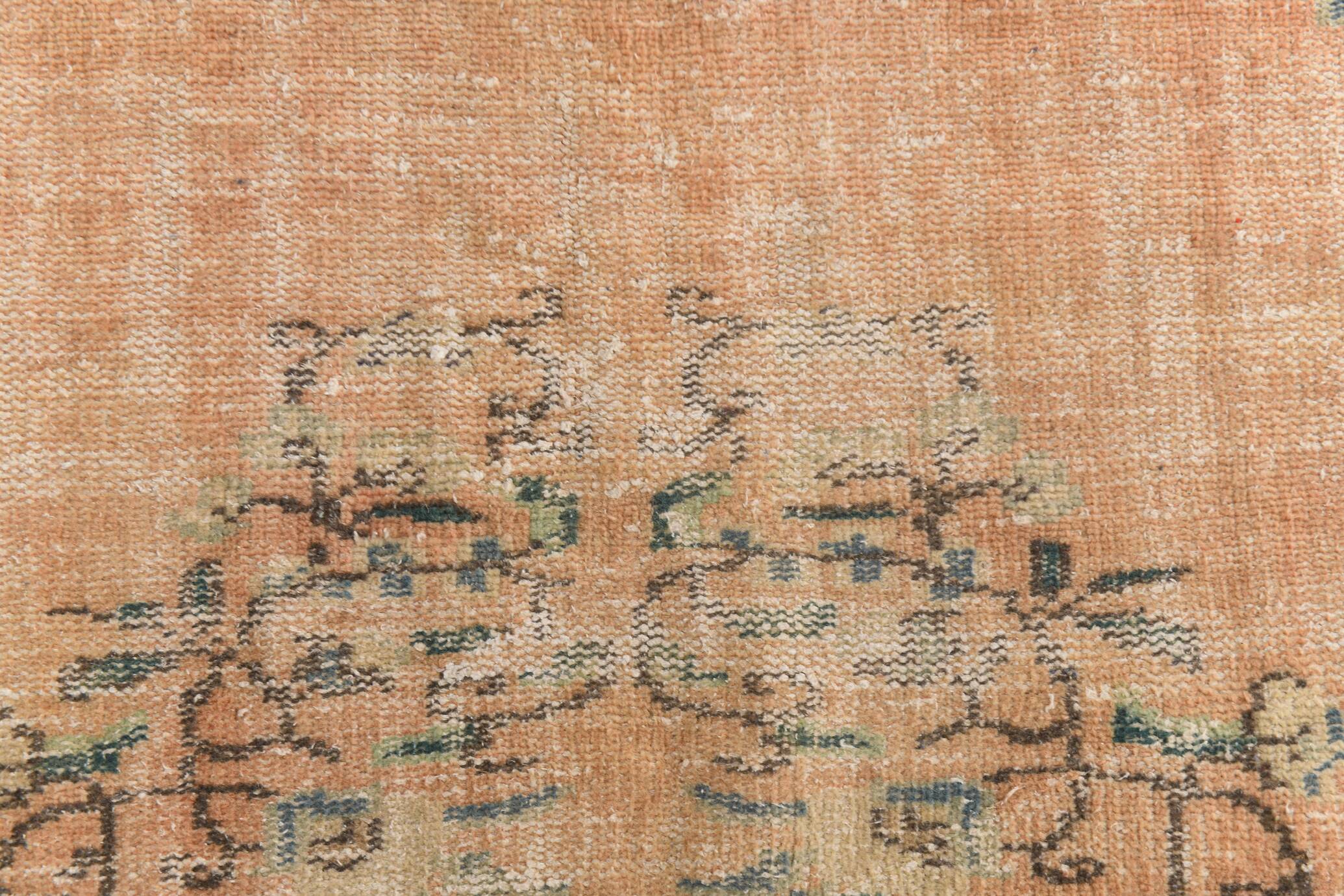 6x9 Vintage Orange & Blue Floral Pattern Turkish Vintage Rug, 180x275 Cm