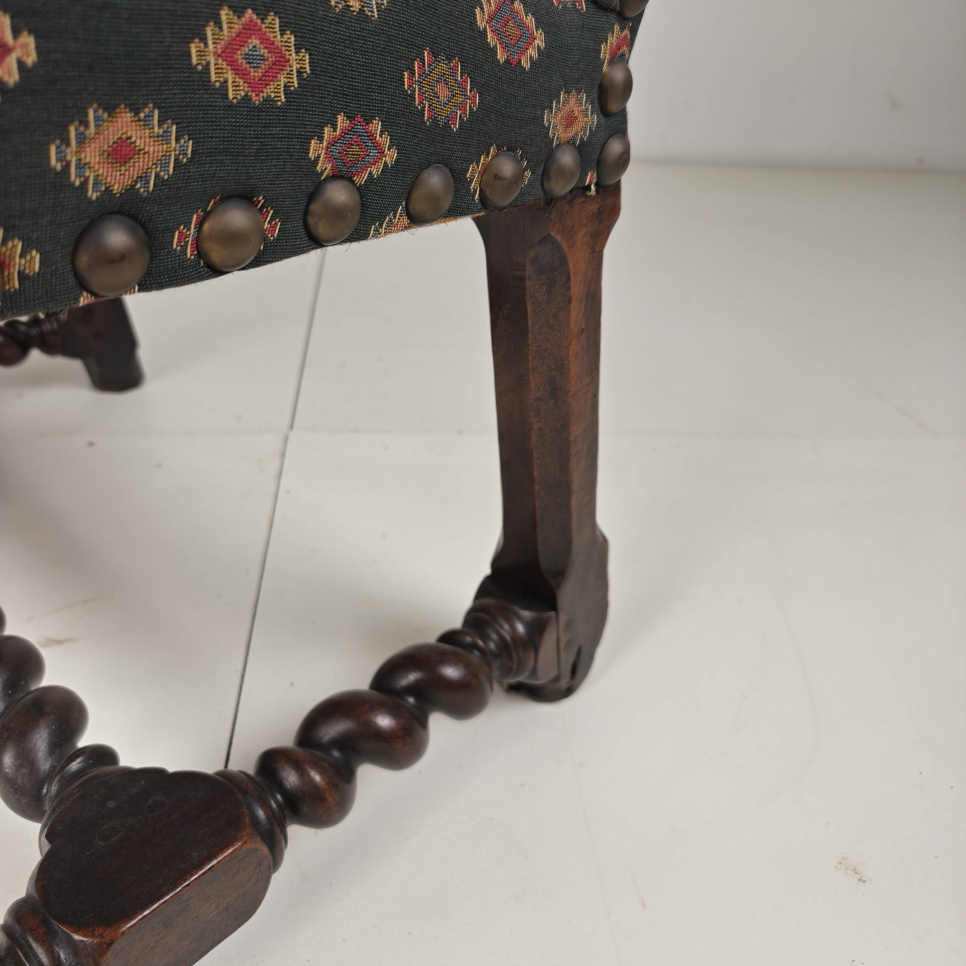English Barley Twist Library Armchair in Dark Oak, circa 1700