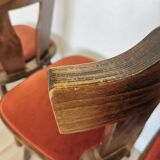 Vintage Tyrolean Dining Chairs: Set of 4, Red Fabric Seat, 1970s