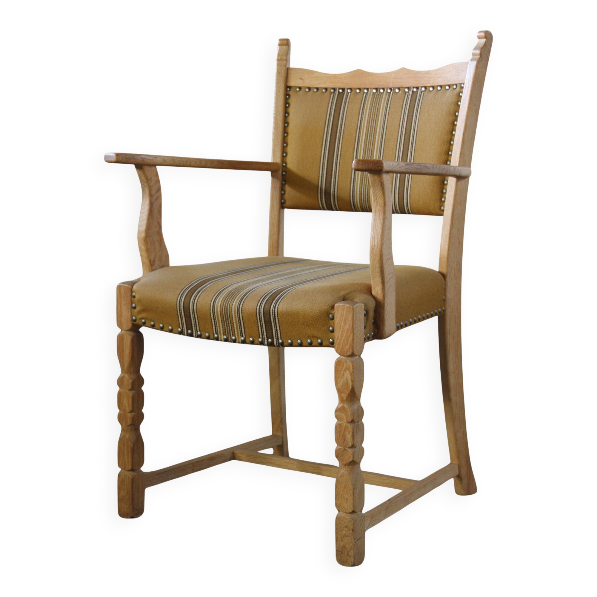 Vintage Danish Solid Oak Brutalist Armchair, Henning Kjærnulf style, 1960s