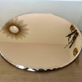 Round beveled amber pink mirror