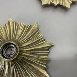 Set of Three Brutalist Bronze Sunburst Wall Lights, Italy 1950s