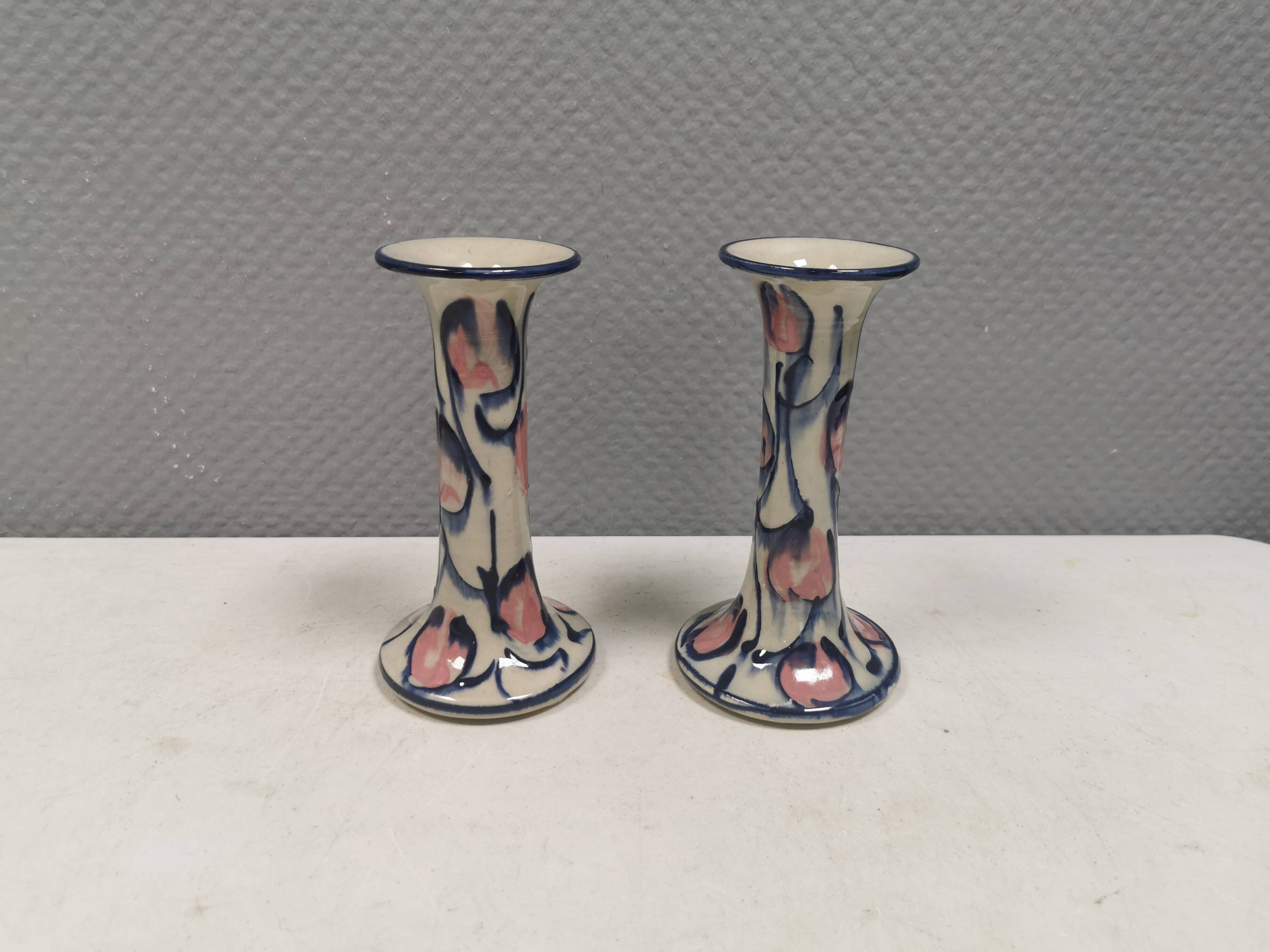 A set of painted ceramic candlesticks from Danish Fyrkat, 1970-80s.