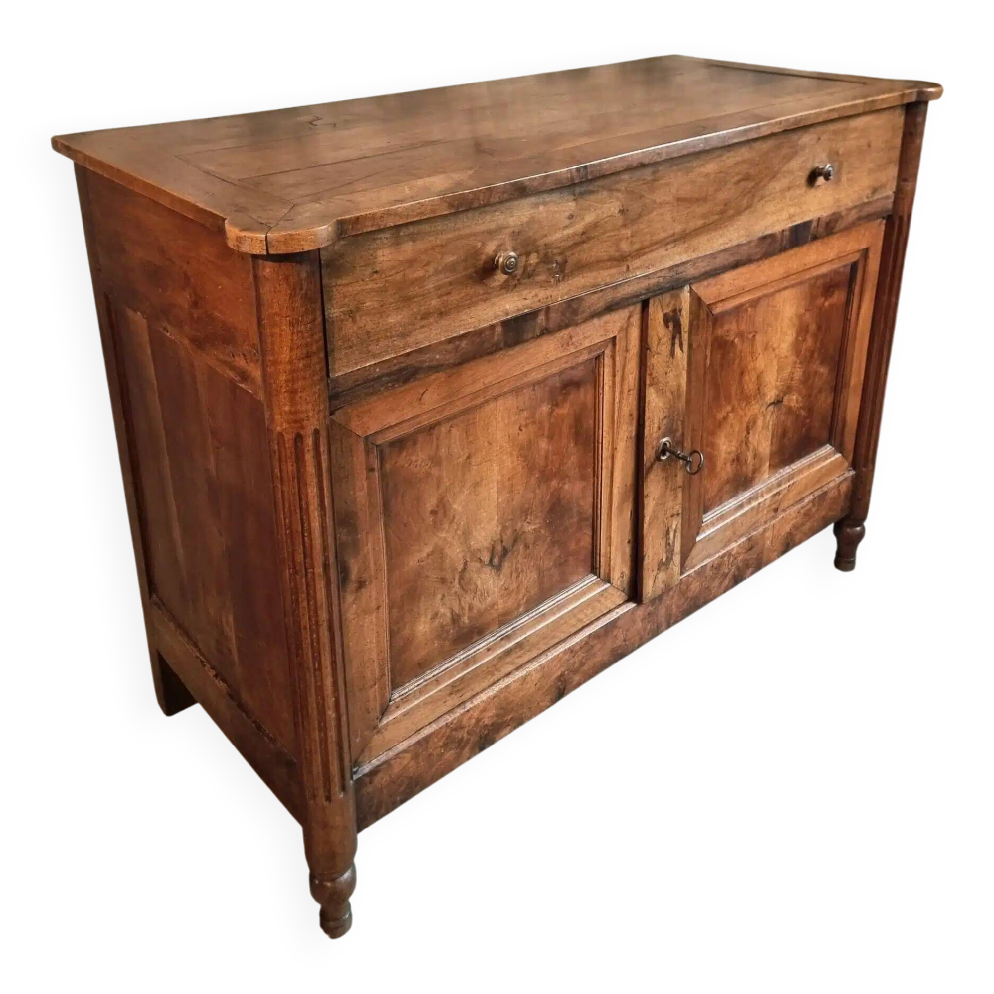 Antique French Walnut Sideboard - 19th Century Buffet with Drawer and Double Doors - Rustic Farmhouse Storage