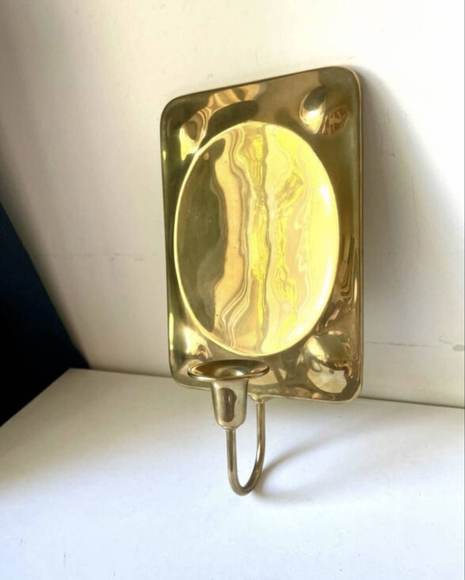 Vintage Scandinavian Brass Wall Candle holder Sconce height 28 cm