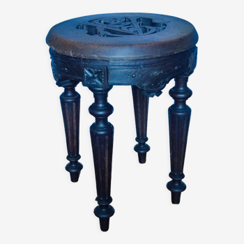 Antique low stool in carved wood, Louis XVl style