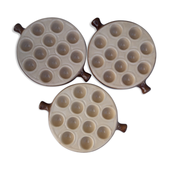3 snail plates enamelled in La Bourguignonne