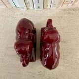 Pair of burgundy ceramic “Elephants” bookends