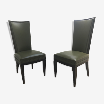 Pair of chairs in the taste of rene prou art deco 1930 in green skai