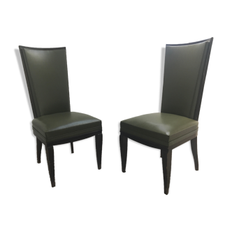 Pair of chairs in the taste of rene prou art deco 1930 in green skai