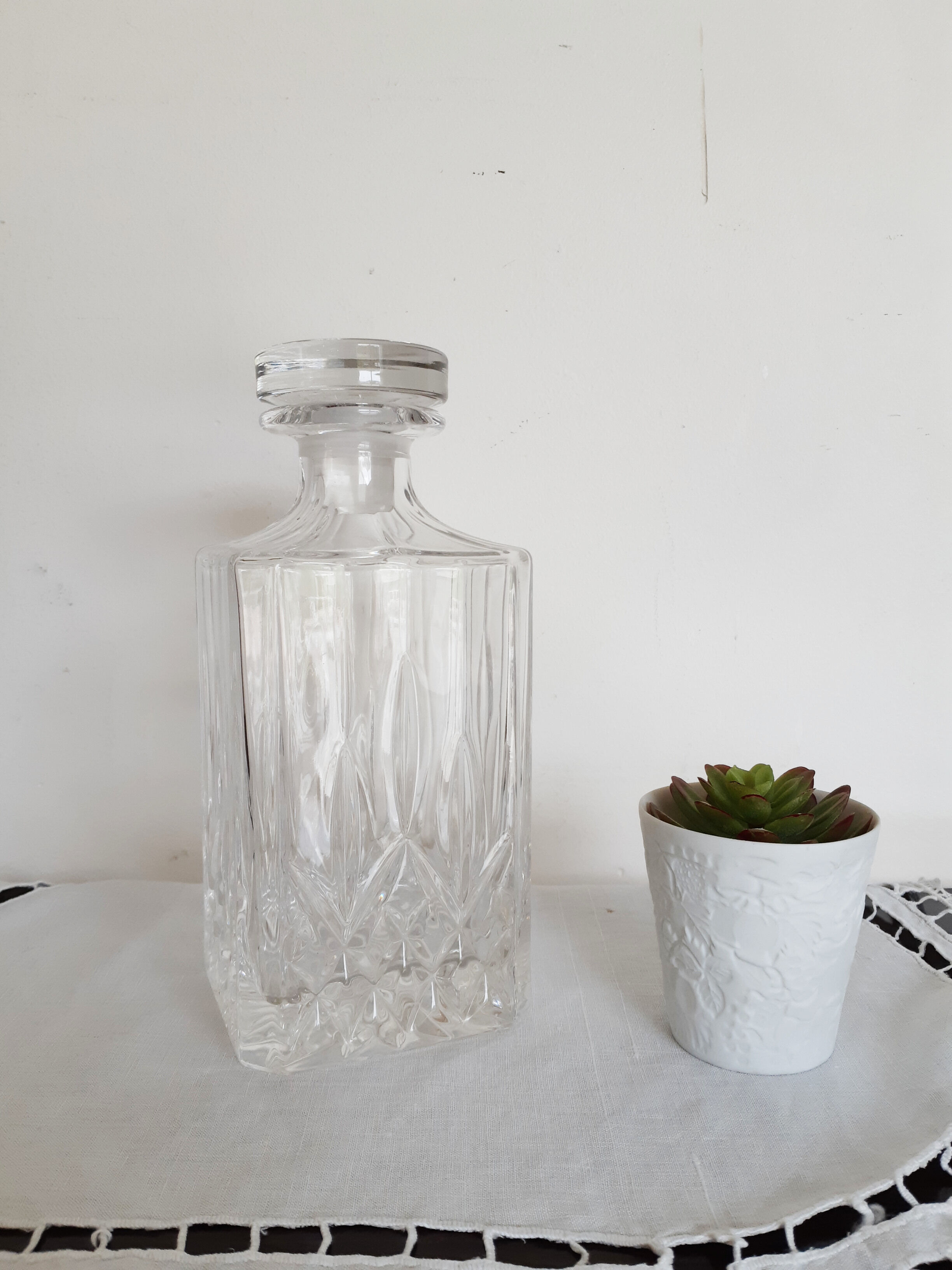 Whisky decanter, diamond-cut glass, bottle, 60s