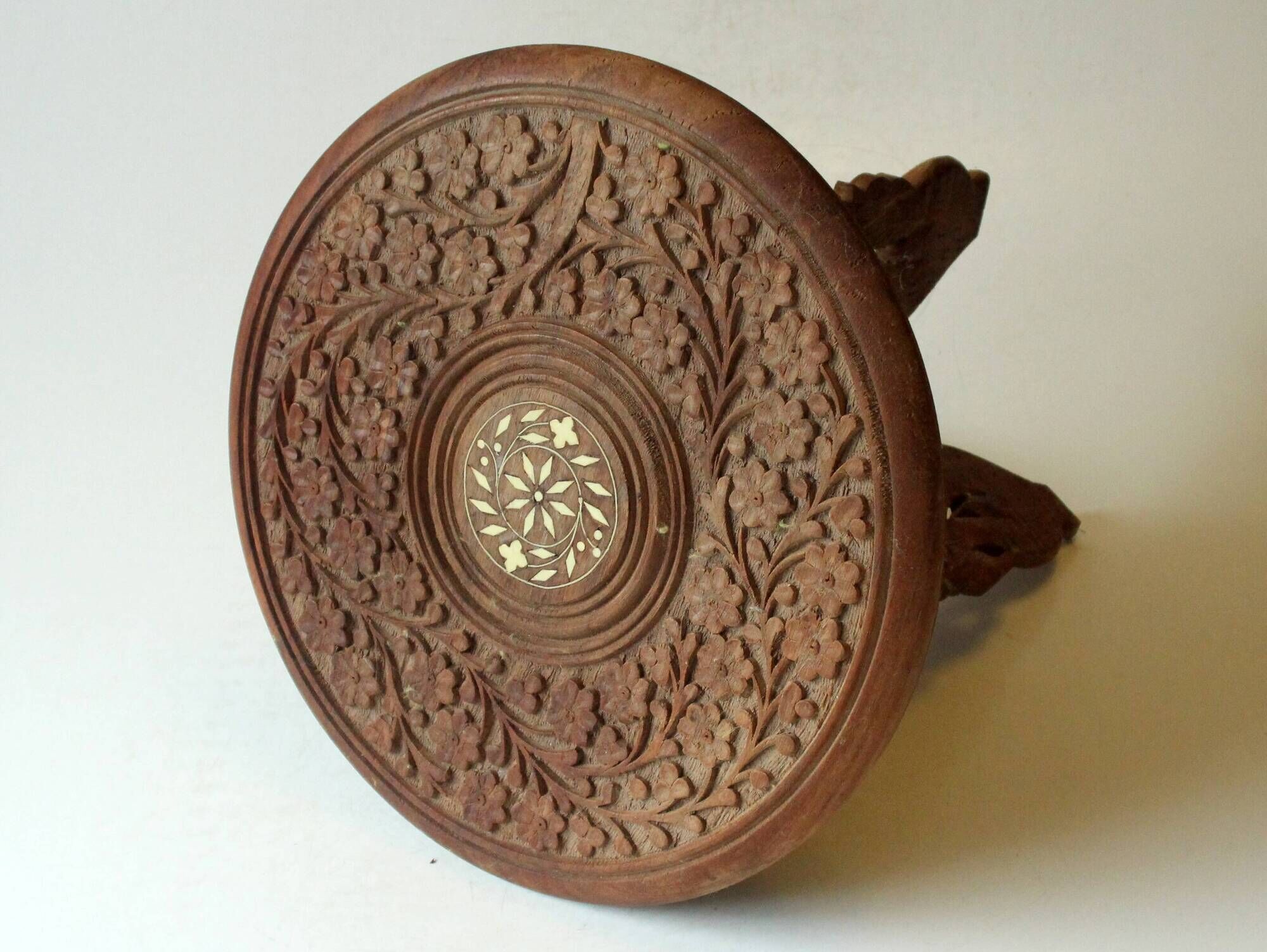 Handmade hand carved wooden plant stand, vintage from the 1970s