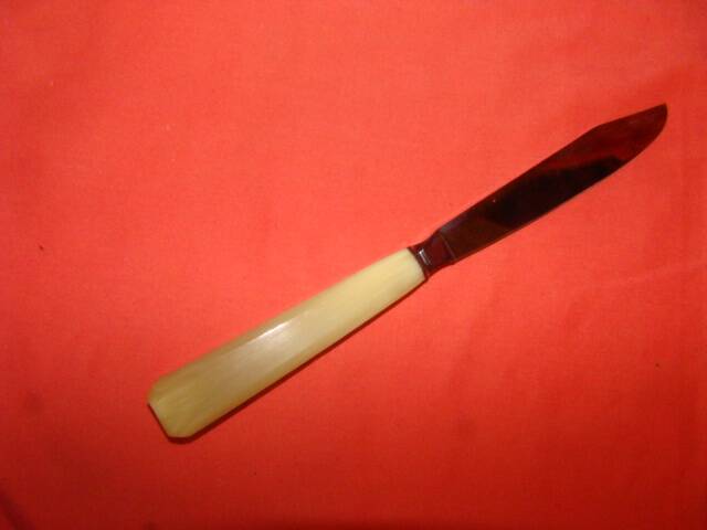 Set of 12 table knives and 12 cheese knives in bone and stainless steel.