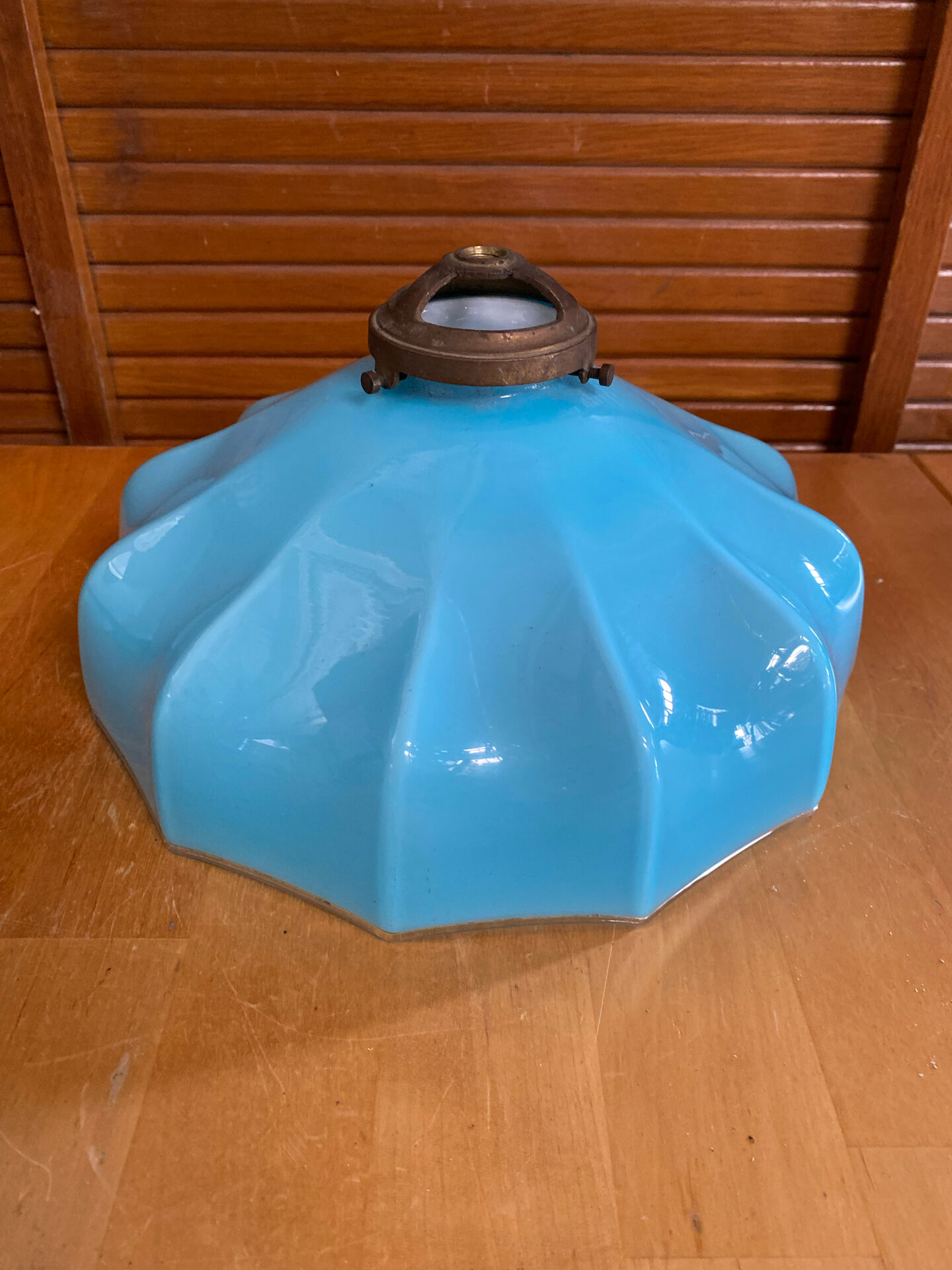 Old Suspension Opaline Blue Lampshade White Interior + Brass #E