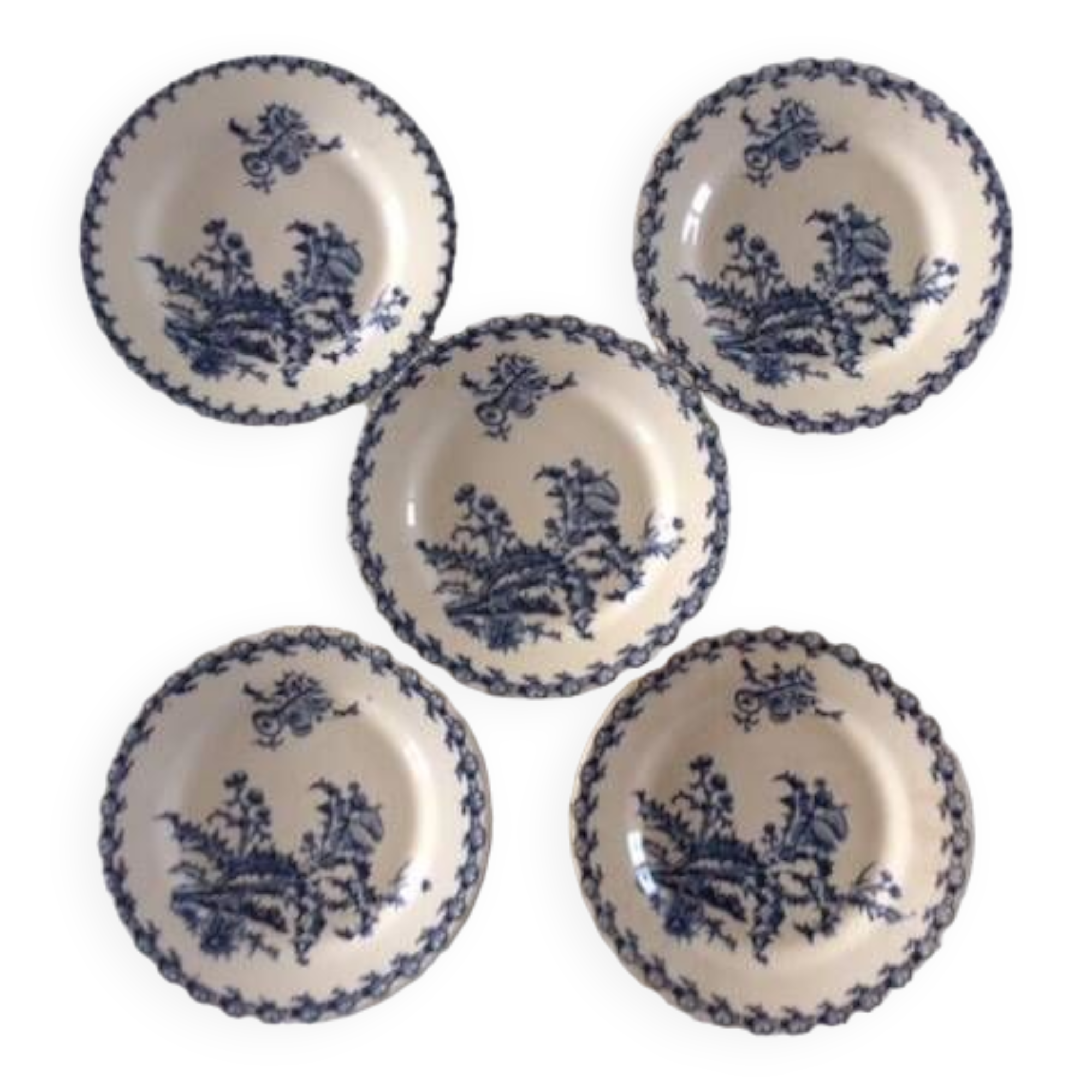 5 opaque porcelain dinner plates from Gien thistle pattern