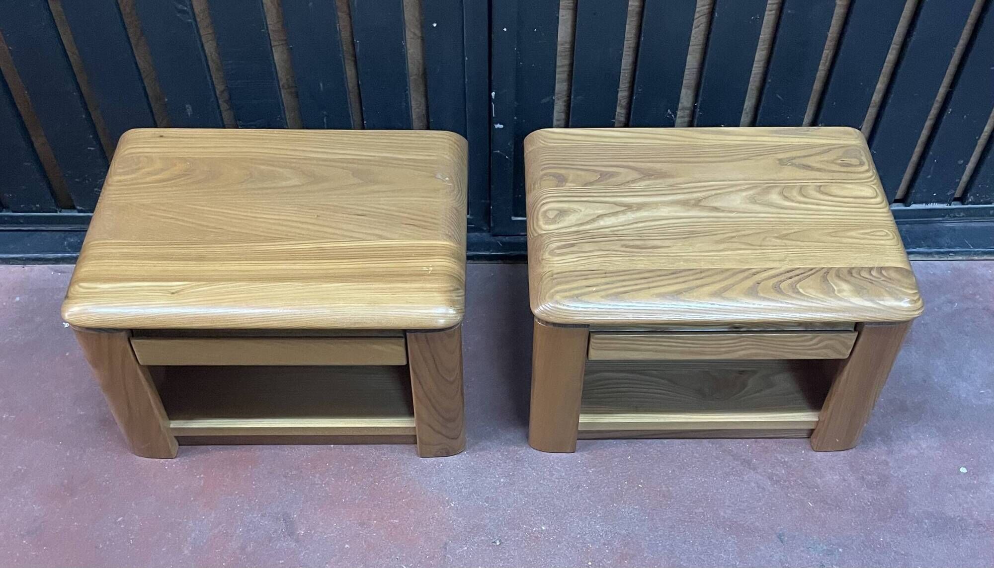 Pair of solid elm bedside tables from the 1970s.
