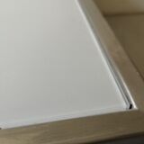 Square block coffee table white glass and metal, cube design 1970