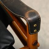 Fauteuil lounge Sirocco Safari d'Arne Norell en palissandre et cuir noir, Suède
