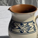 Vintage white pitcher with stylized blue plant frieze H17.5