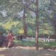 Oil Painting On Plywood, People In The City Park, Early 20th Century