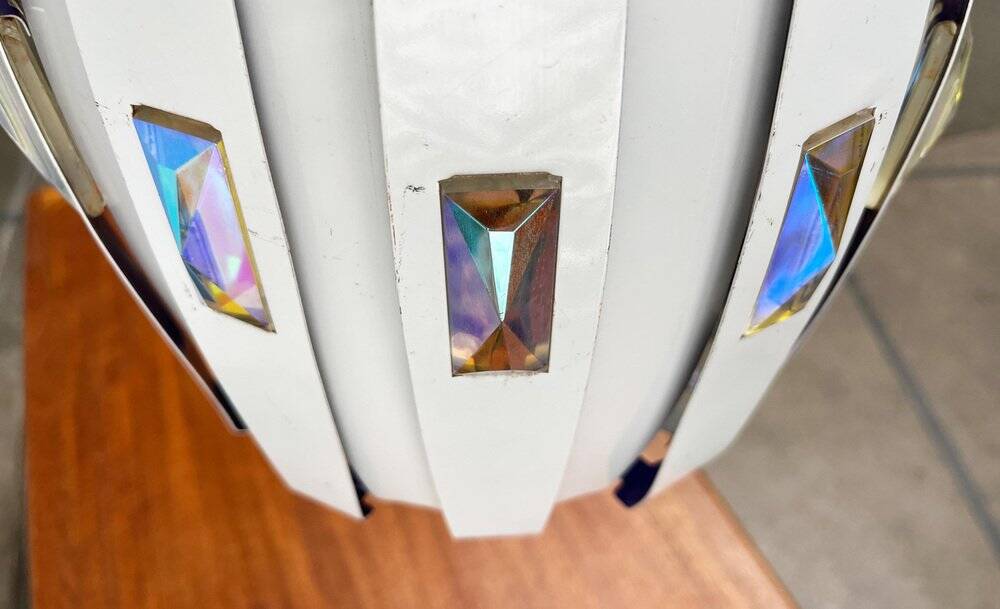 Metal pendant lamp and prism model in white mid-century by Werner Schou for Coronell Elektro, Denmark, 1960s.