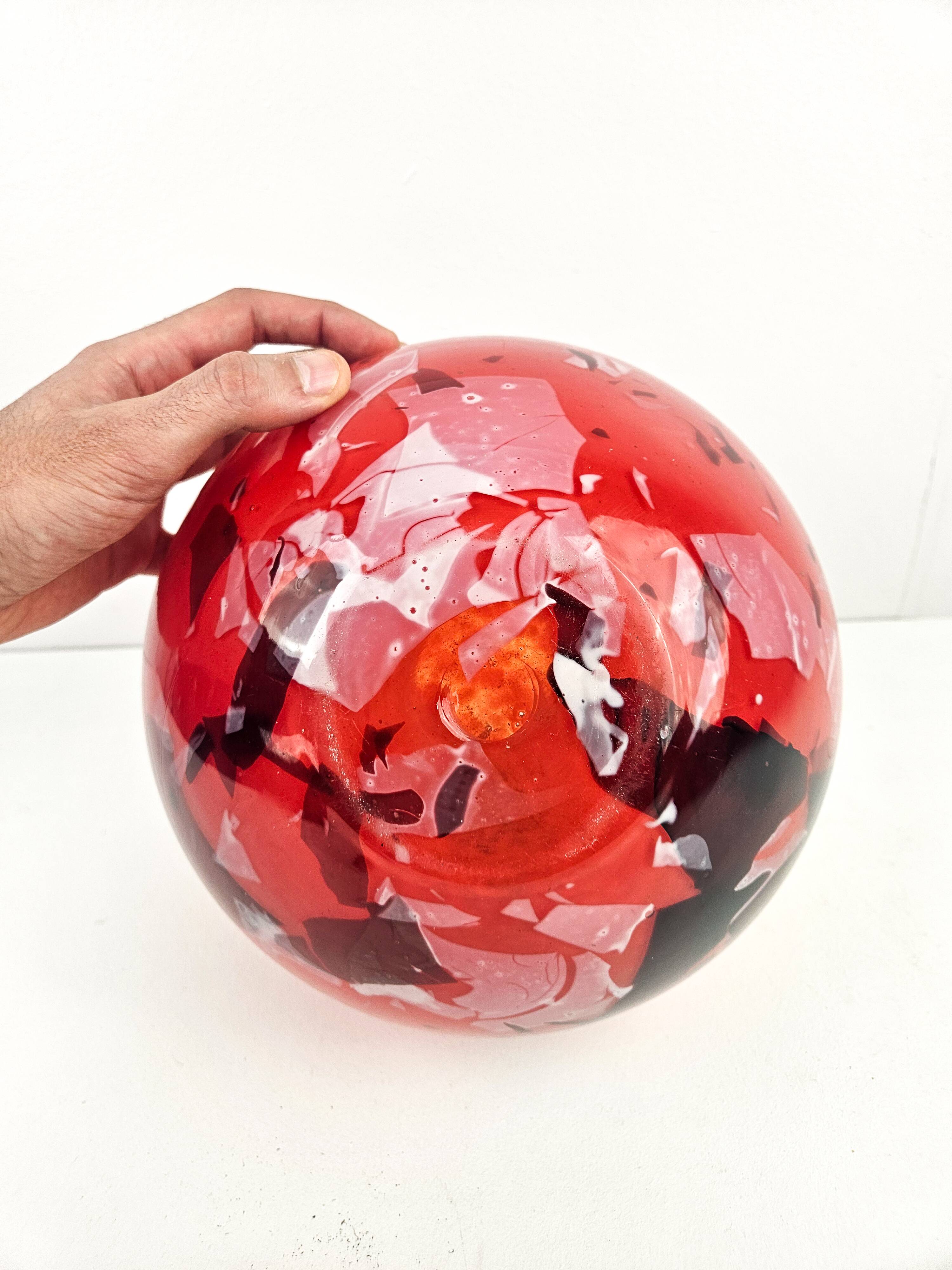 Vintage red glass ball vase