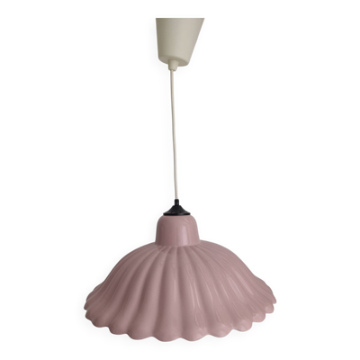 Suspension vintage rose en tôle émaillée – 38,5 cm