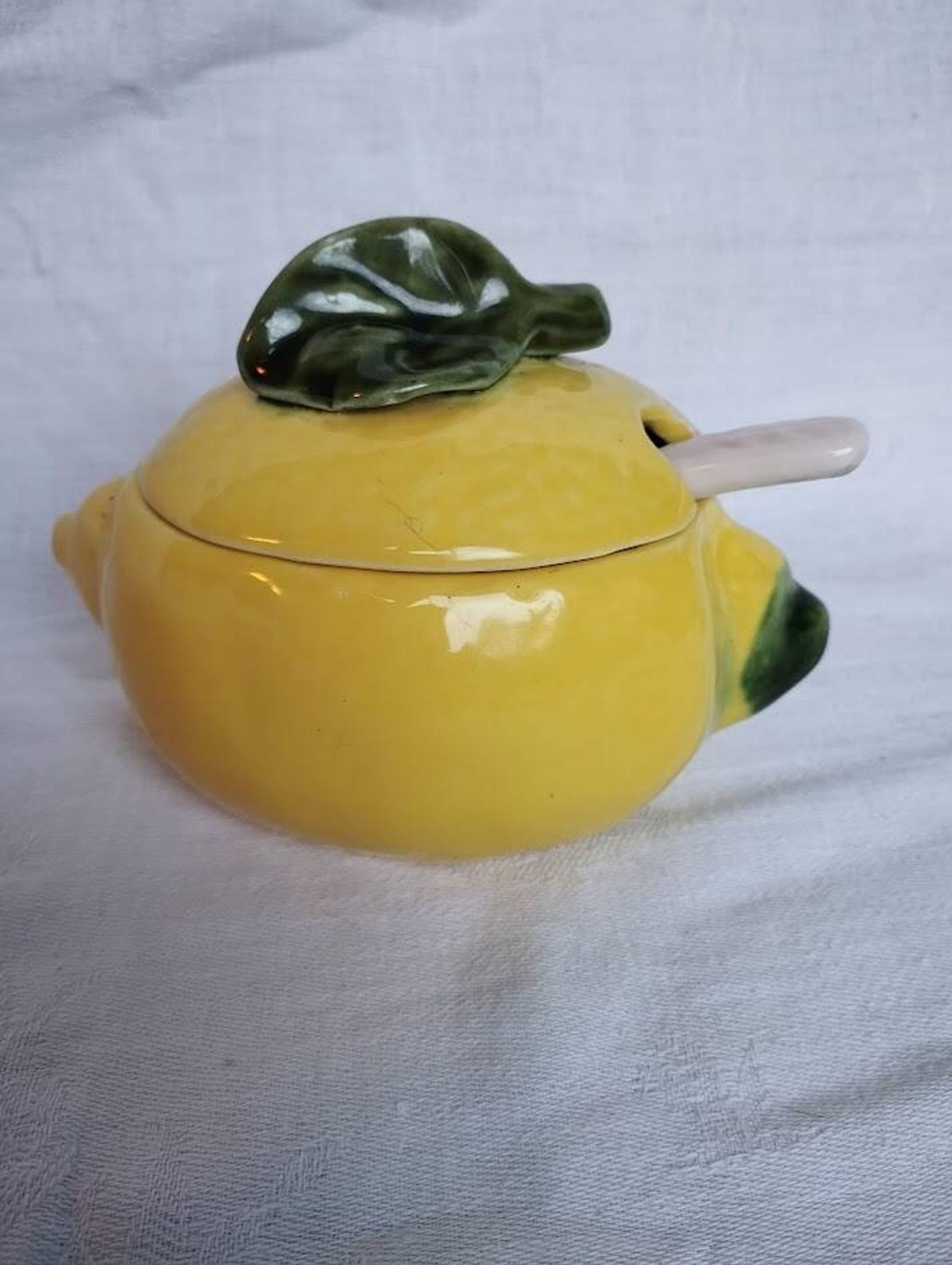 Confiturier citron – Faïence émaillée – Années 60–70 – Vintage