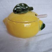 Confiturier citron – Faïence émaillée – Années 60–70 – Vintage