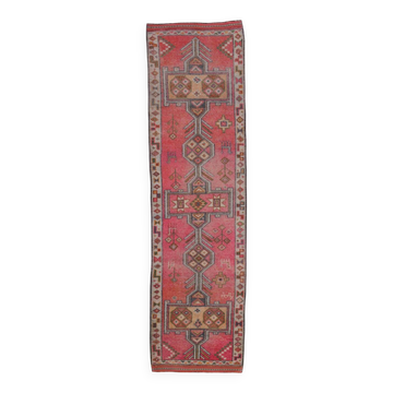 Shades Of Pink Beige Antique Vintage Runner Rug, 89x322Cm