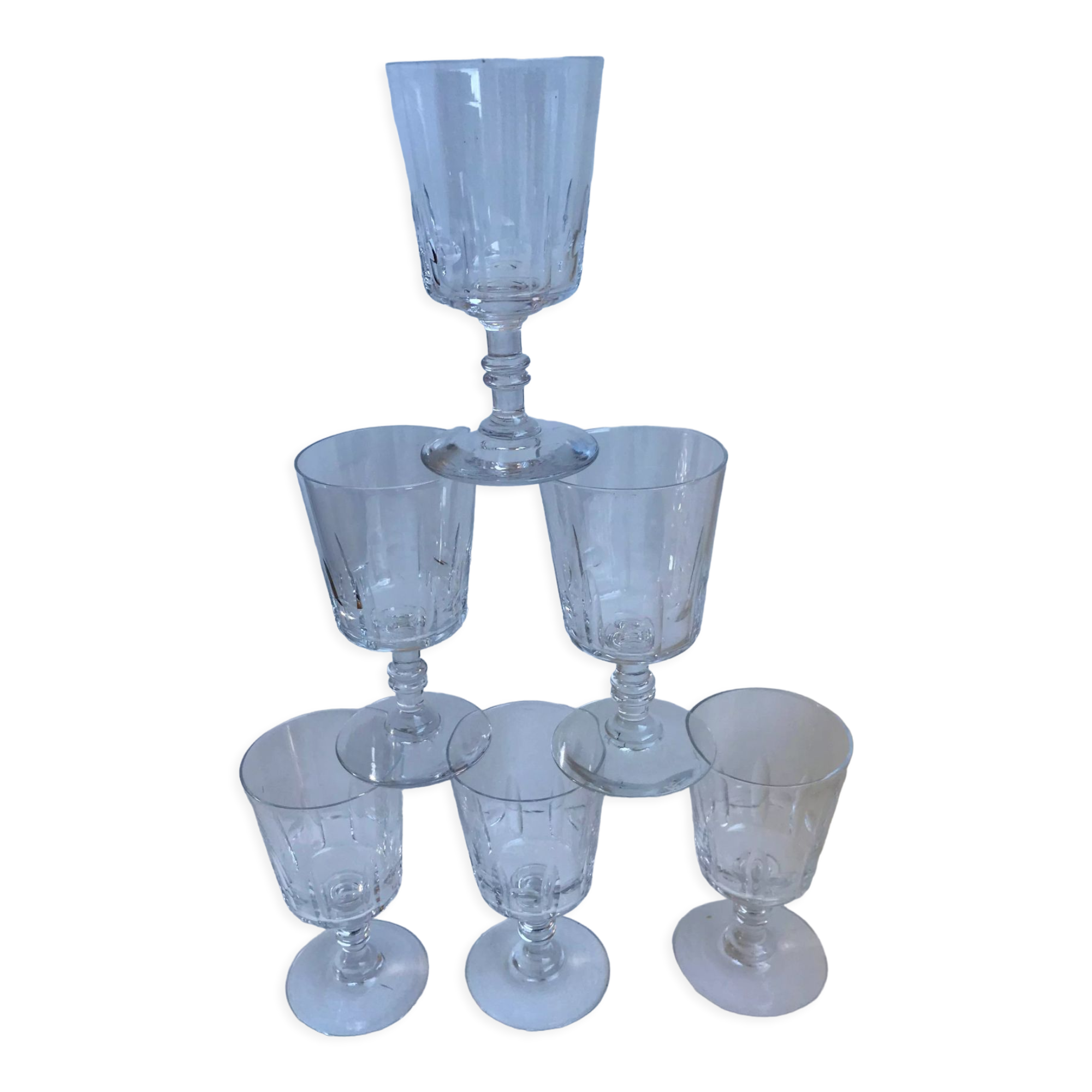 Set of 6 crystal wine glasses engraved early twentieth century