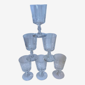 Lot de 6 verres à vin en cristal gravé début xxème