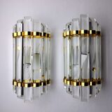 Pair of Venini wall lamps, cut glass, Murano, Italy, 1970