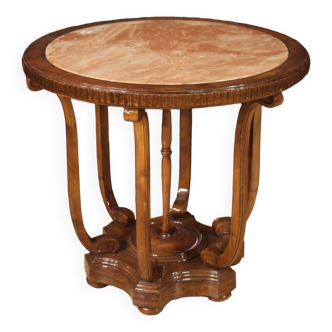 Table d'appoint italienne en bois avec plateau en marbre du 20ème siècle