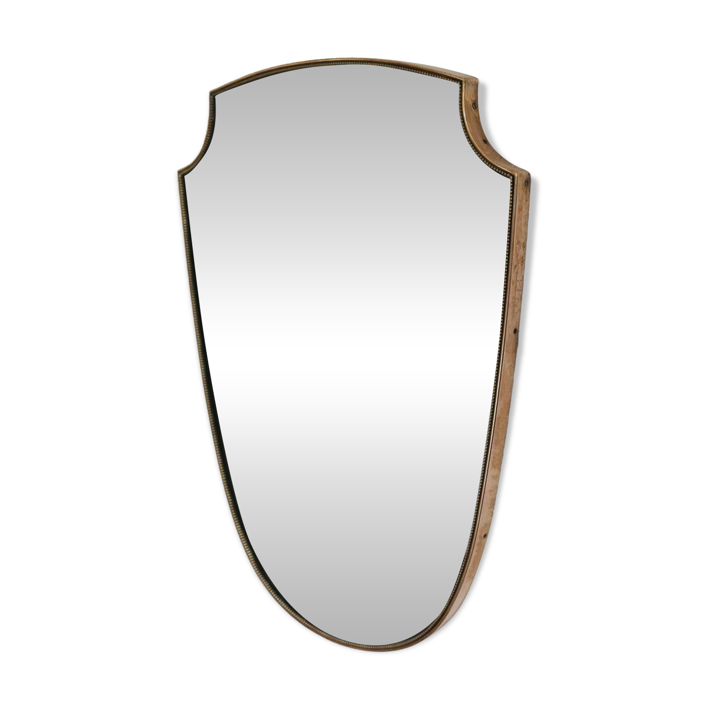 Brass mirror with crest, bead frieze, Italian design style.