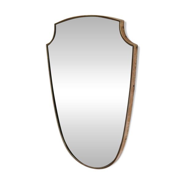 Miroir écusson en laiton à frise perlée de style italien